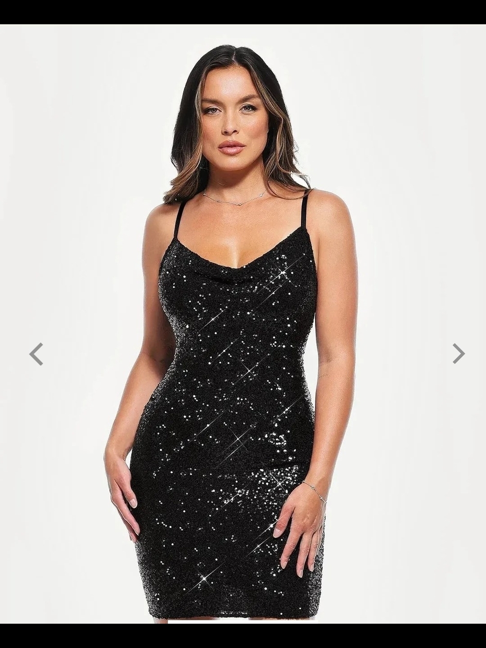 Popilush Black Sequin Cowl Neck Slip Dress - Women L NWT